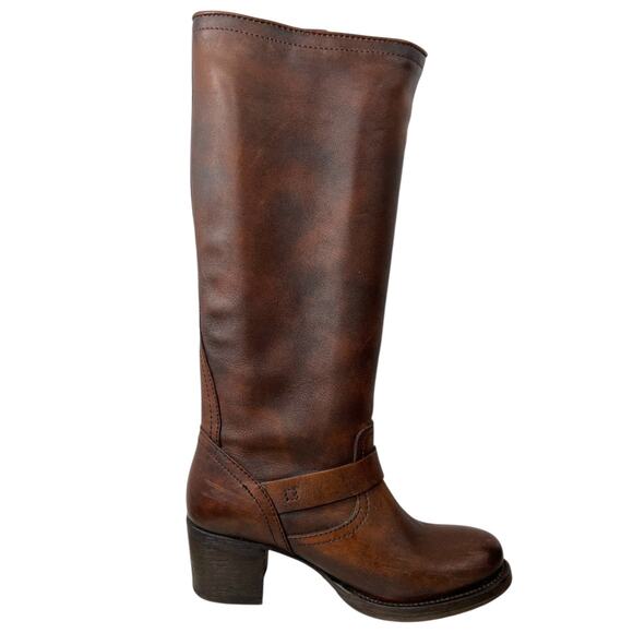FRYE Vera Slouch Harness Knee-High Leather Riding Boots in Brown Women's Size 8B - Picture 4 of 16